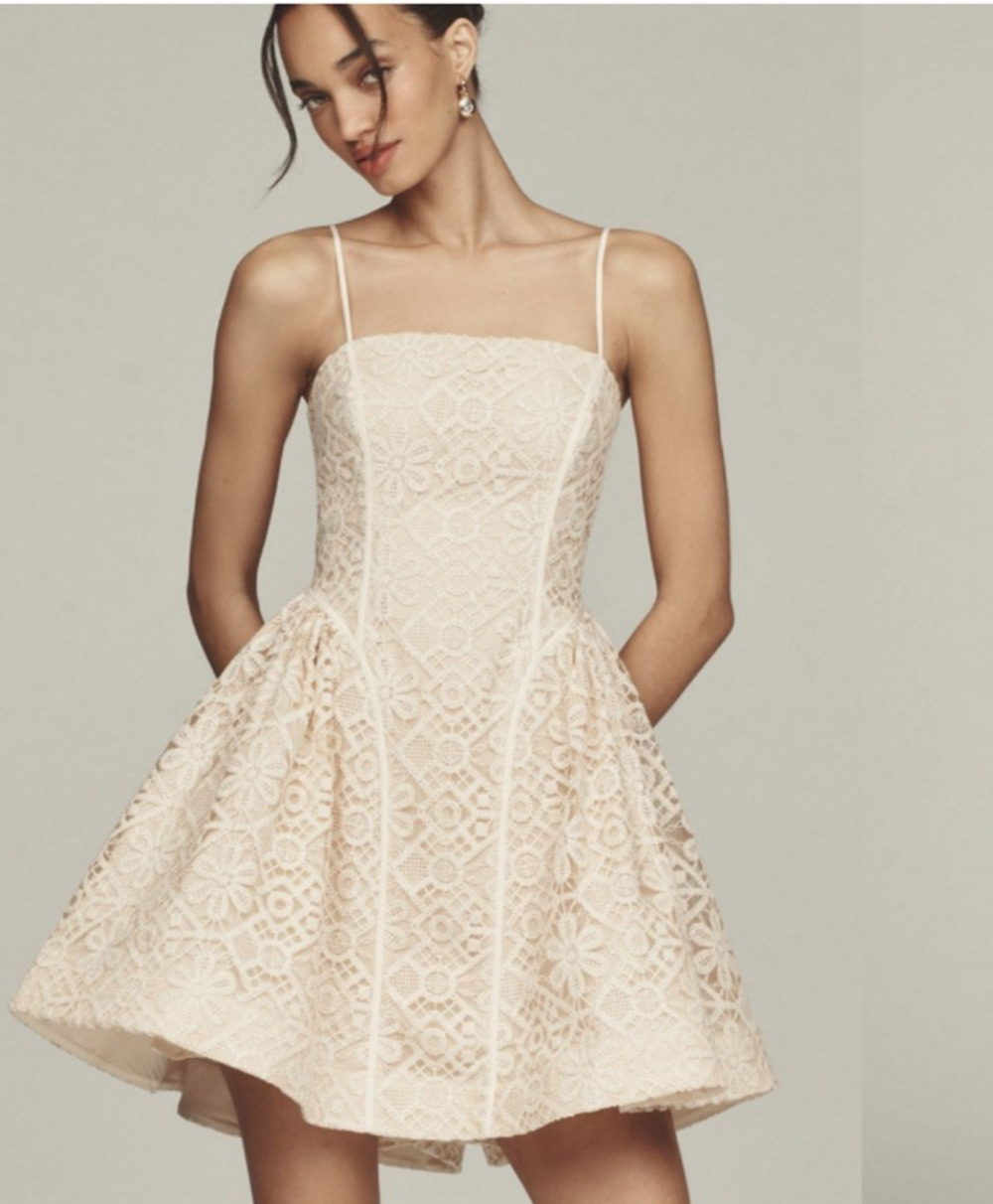 Anthropologie Lace Basque-Waist Mini Dress Size 12 Beige Cream Ivory Party NWOT
